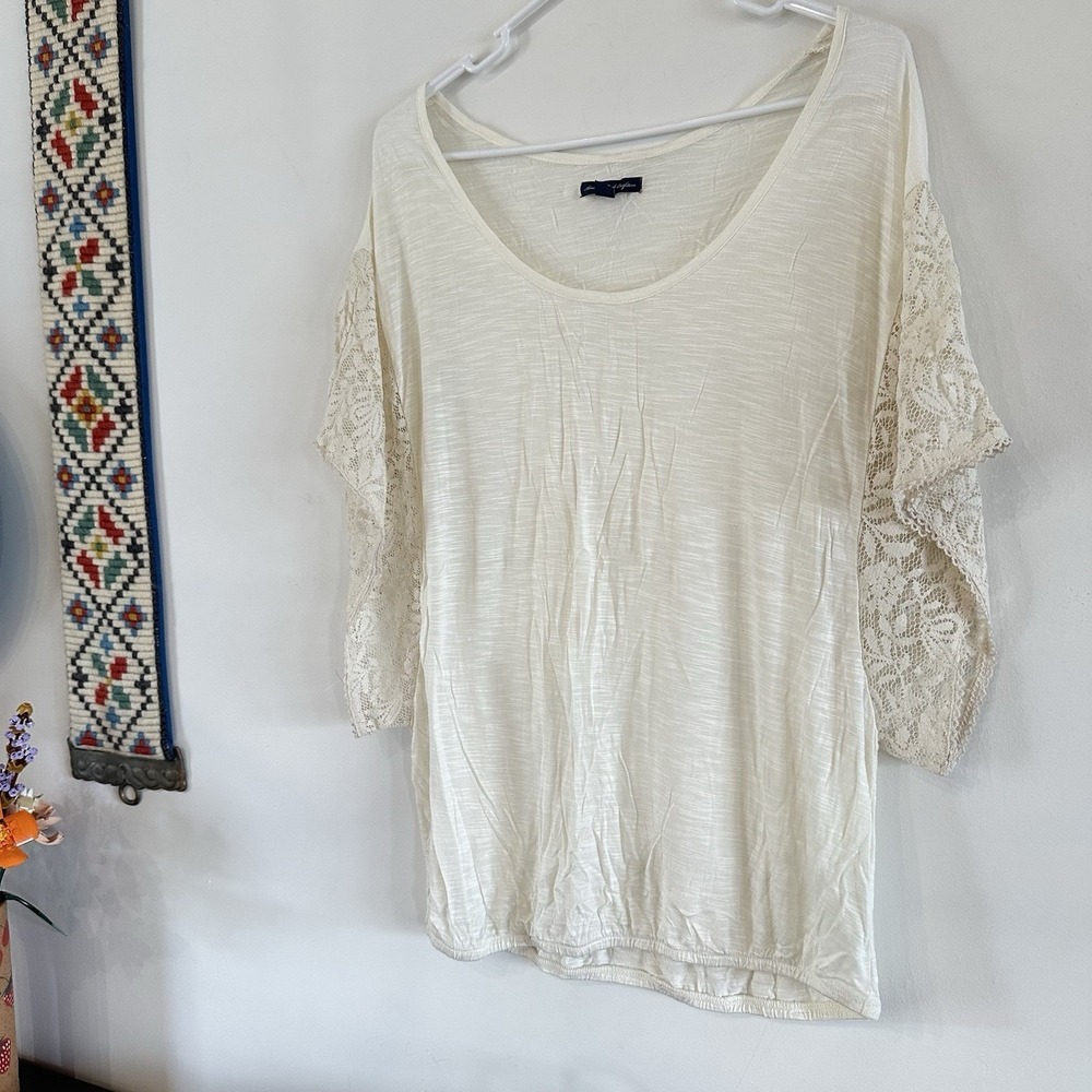 VTG AE Women Cream Top Lace Flutter Sleeves Lg Fairy Whimsy Coquette NWOT Dainty